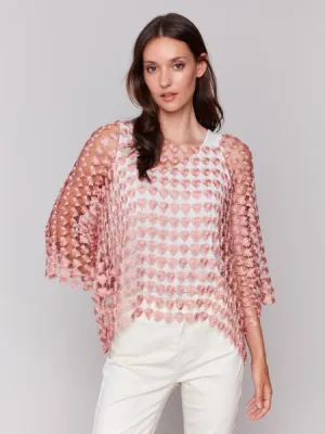 C4545R-838B - Textured Crochet Flower Top