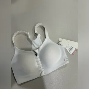 Calia Women’s 32C Go All Out Zip Front Sports Bra White High Impact NWT