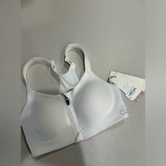 Calia Women’s 32C Go All Out Zip Front Sports Bra White High Impact NWT
