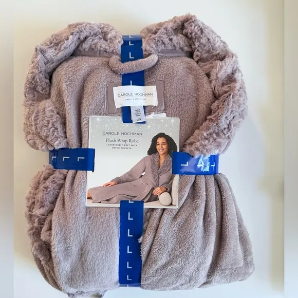 Carole Hochman Women's Shawl Collar Plush Robe Violet Soft Fleece w/ Sherpa Trim