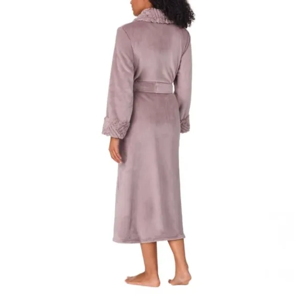 Carole Hochman Women's Shawl Collar Plush Robe Violet Soft Fleece w/ Sherpa Trim