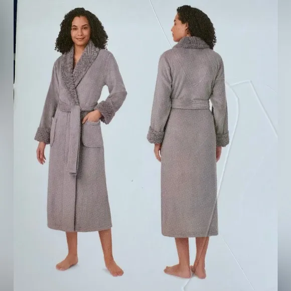 Carole Hochman Women's Shawl Collar Plush Robe Violet Soft Fleece w/ Sherpa Trim