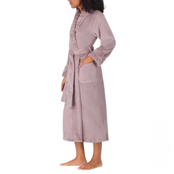 Carole Hochman Women's Shawl Collar Plush Robe Violet Soft Fleece w/ Sherpa Trim