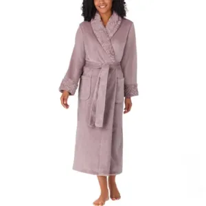 Carole Hochman Women's Shawl Collar Plush Robe Violet Soft Fleece w/ Sherpa Trim