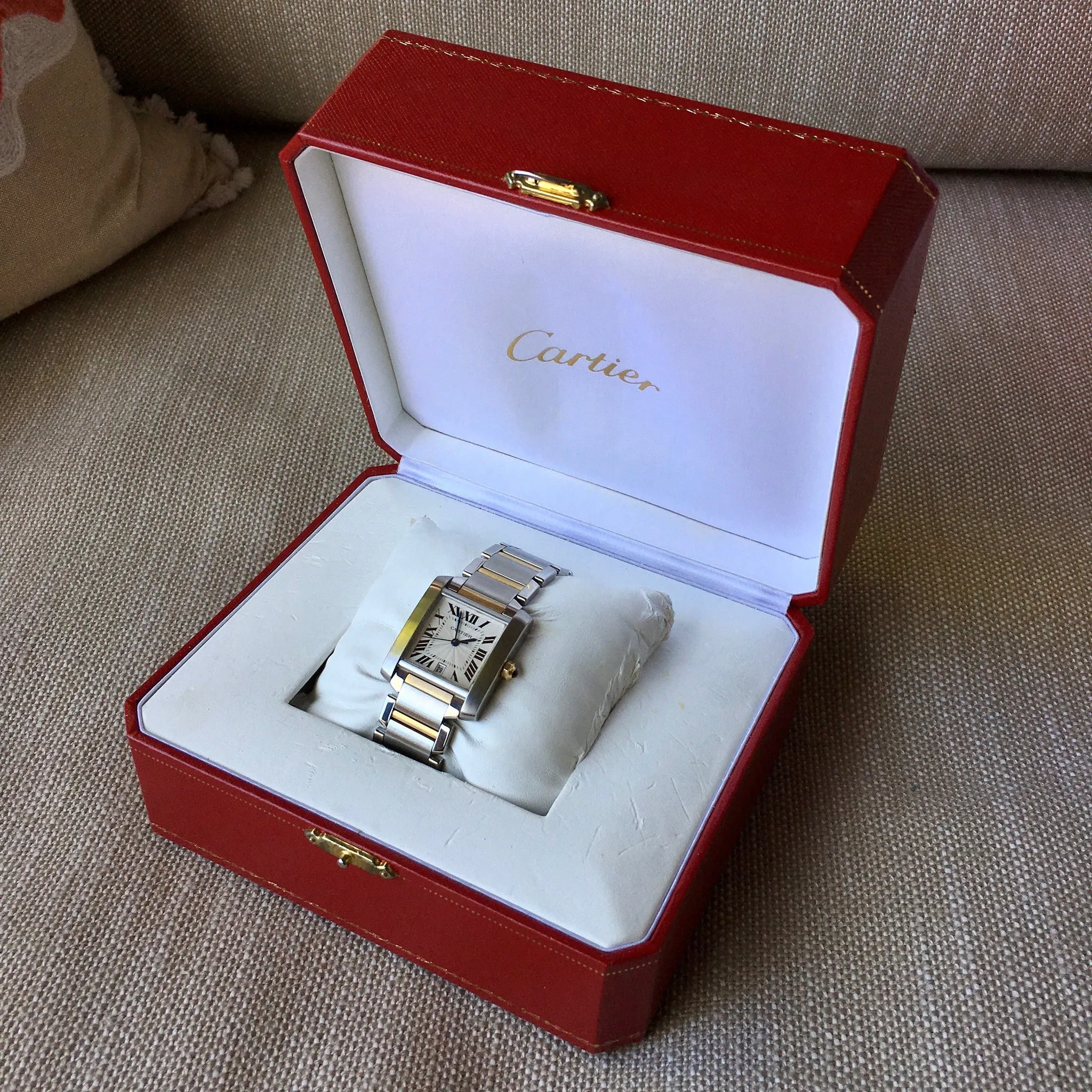 Cartier Tank Francaise 2302 Two Tone Steel 18k Gold 28mm Wristwatch