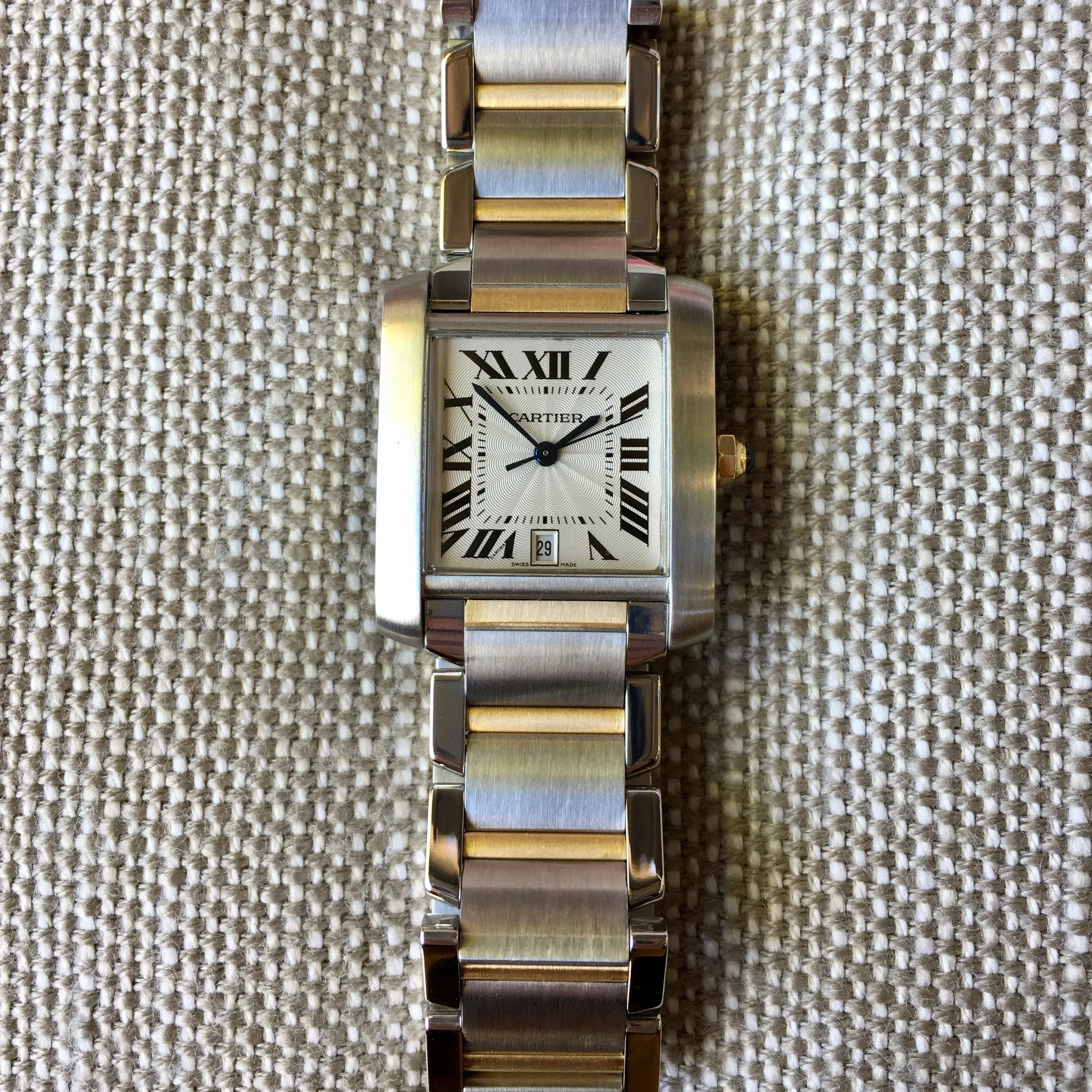 Cartier Tank Francaise 2302 Two Tone Steel 18k Gold 28mm Wristwatch