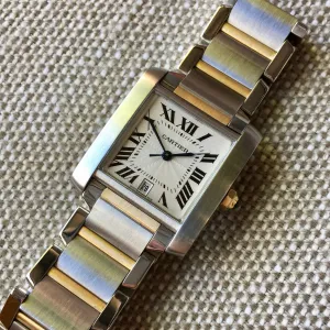 Cartier Tank Francaise 2302 Two Tone Steel 18k Gold 28mm Wristwatch