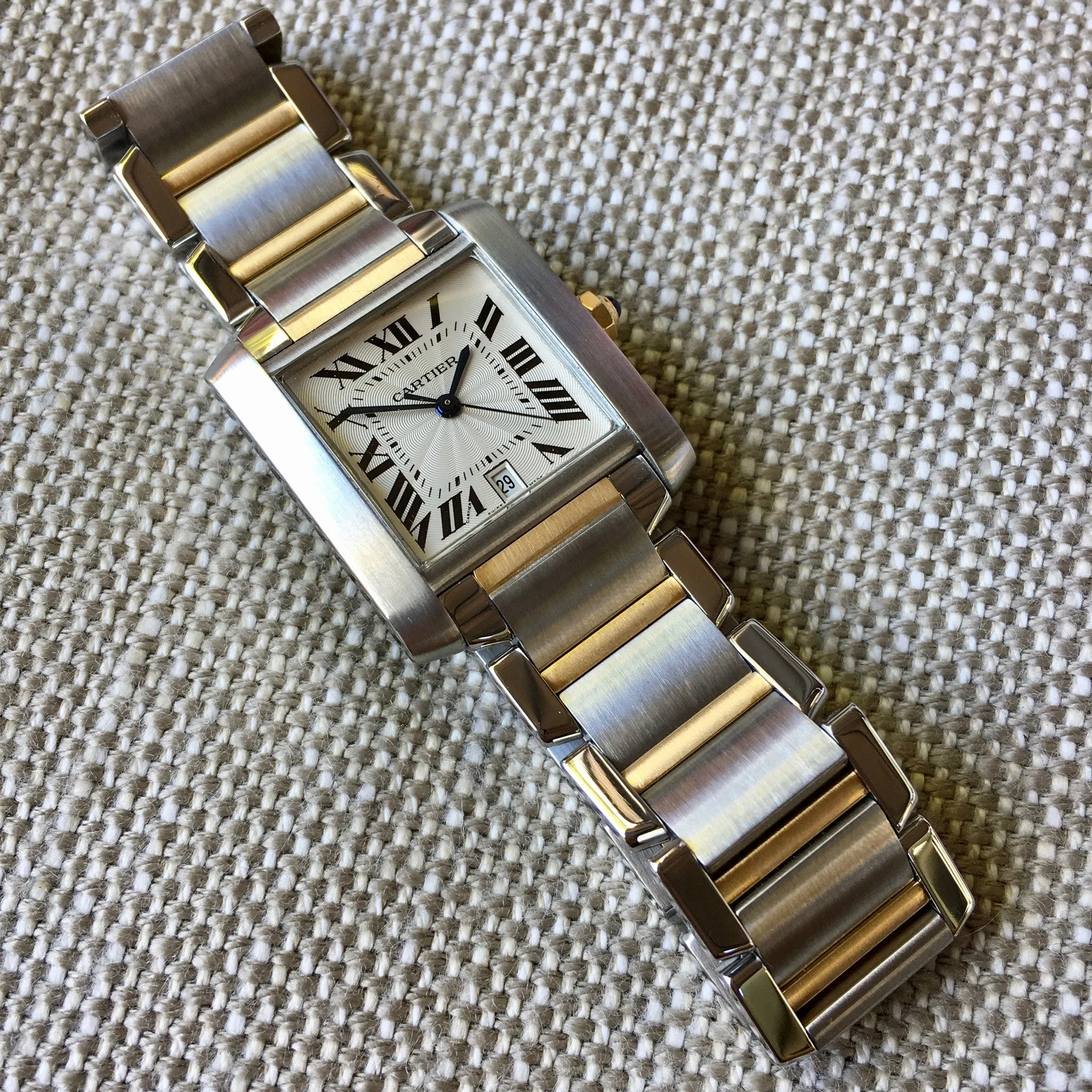 Cartier Tank Francaise 2302 Two Tone Steel 18k Gold 28mm Wristwatch