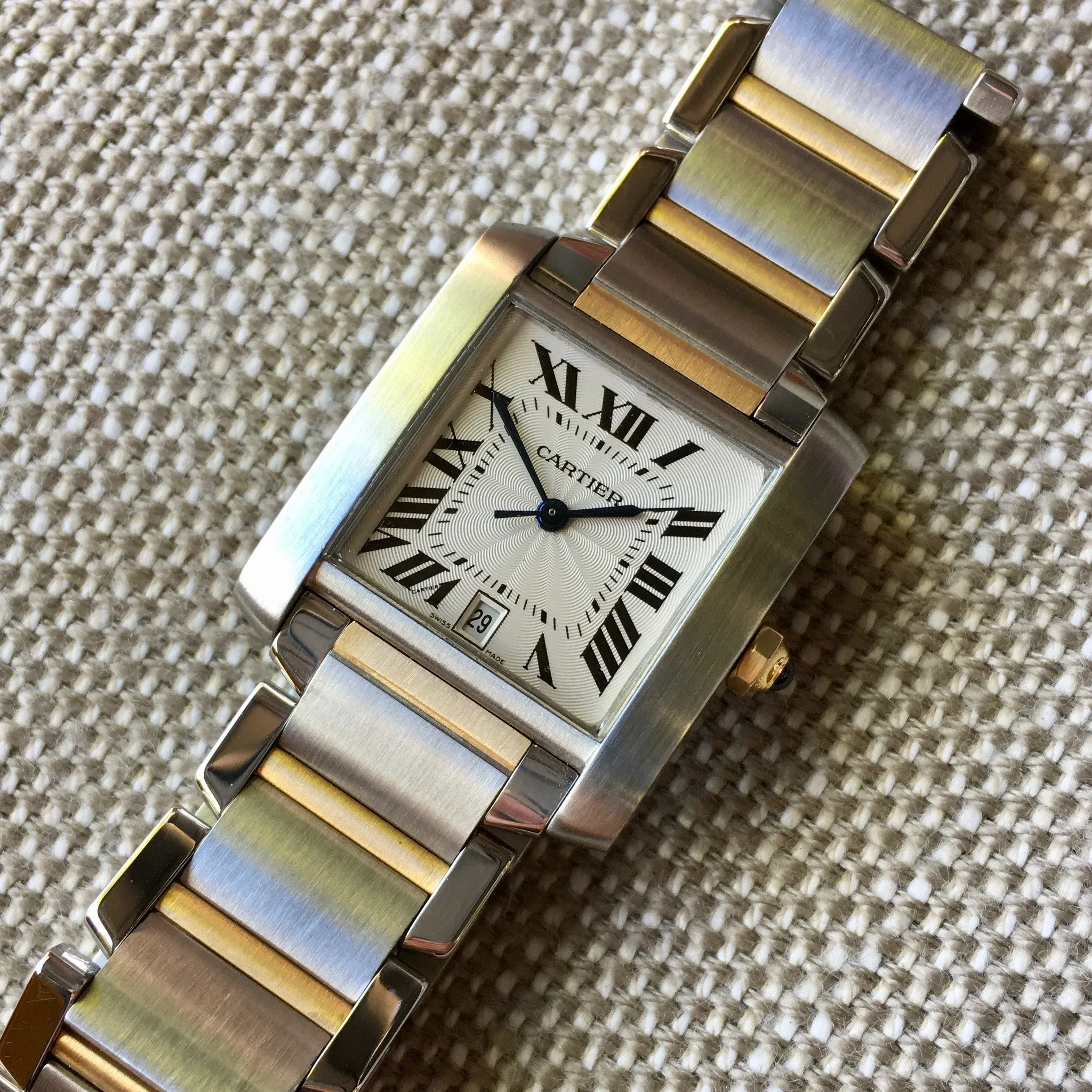 Cartier Tank Francaise 2302 Two Tone Steel 18k Gold 28mm Wristwatch