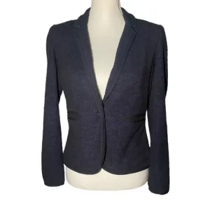 Cartonnier by Anthropologie Women's Size 2 Tweed Blue Black Blazer Preppy Stripe
