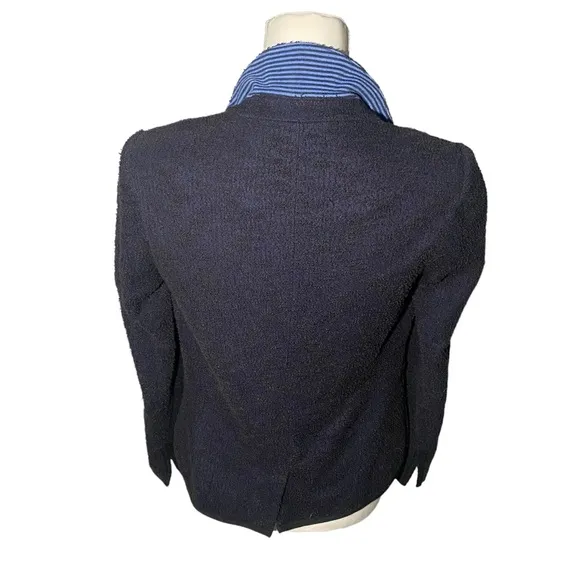 Cartonnier by Anthropologie Women's Size 2 Tweed Blue Black Blazer Preppy Stripe