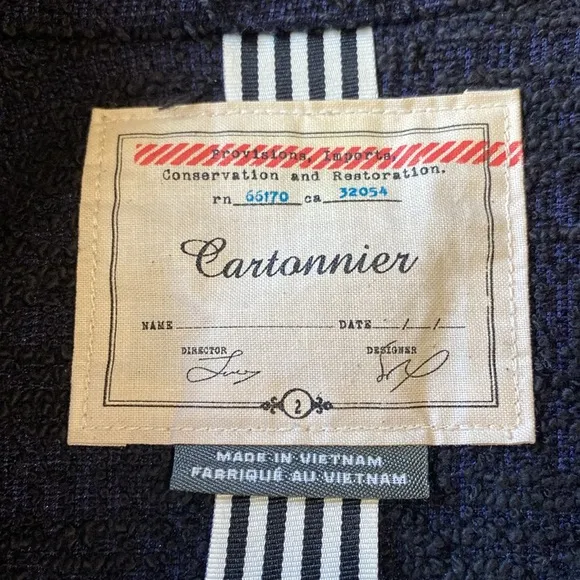 Cartonnier by Anthropologie Women's Size 2 Tweed Blue Black Blazer Preppy Stripe