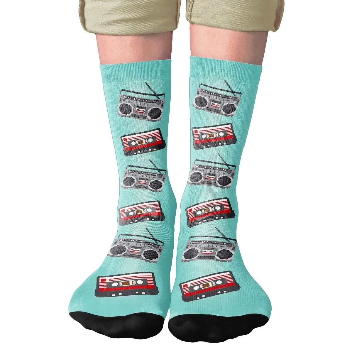 Cassette & Boombox 8-Bit Adult Crew Socks