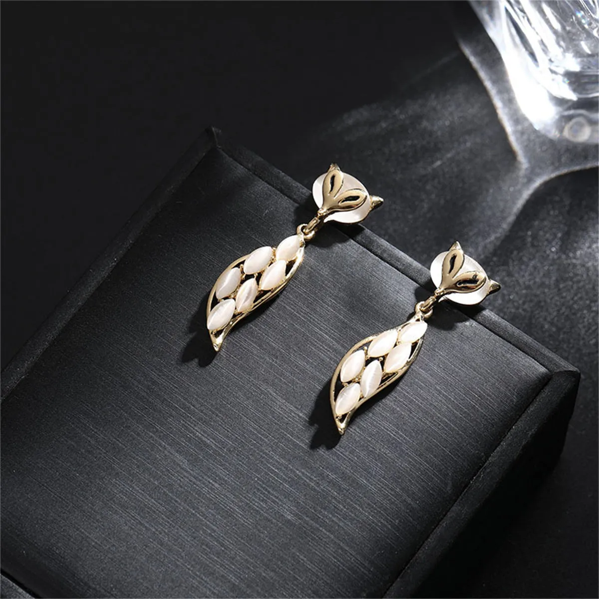 Cats Eye & 18K Gold-Plated Fox Drop Earrings
