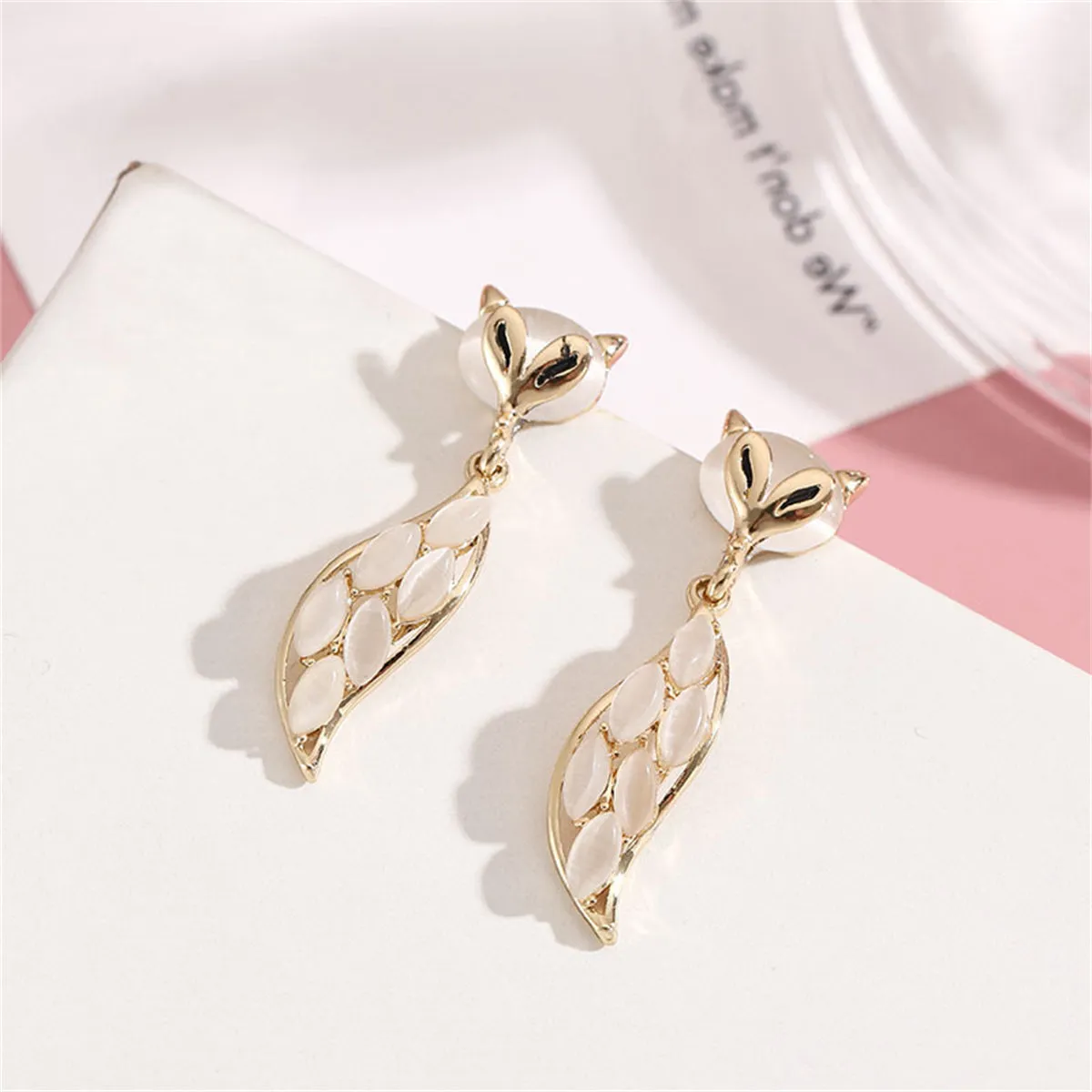 Cats Eye & 18K Gold-Plated Fox Drop Earrings