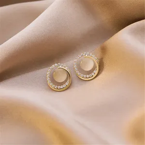 Cats Eye & Clear Cubic Zirconia 18K Gold-Plated Round Stud Earrings