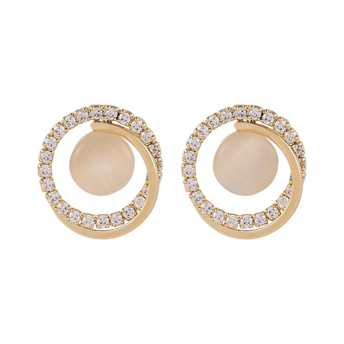Cats Eye & Clear Cubic Zirconia 18K Gold-Plated Round Stud Earrings