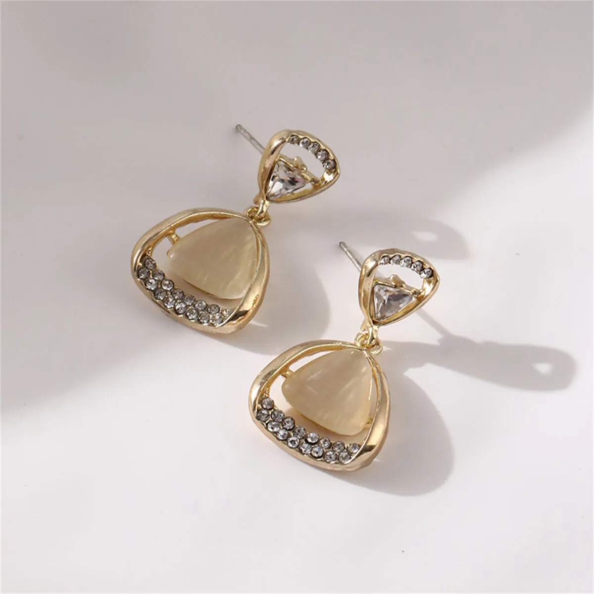 Cats Eye & Crystal 18K Gold-Plated Triangle Drop Earrings