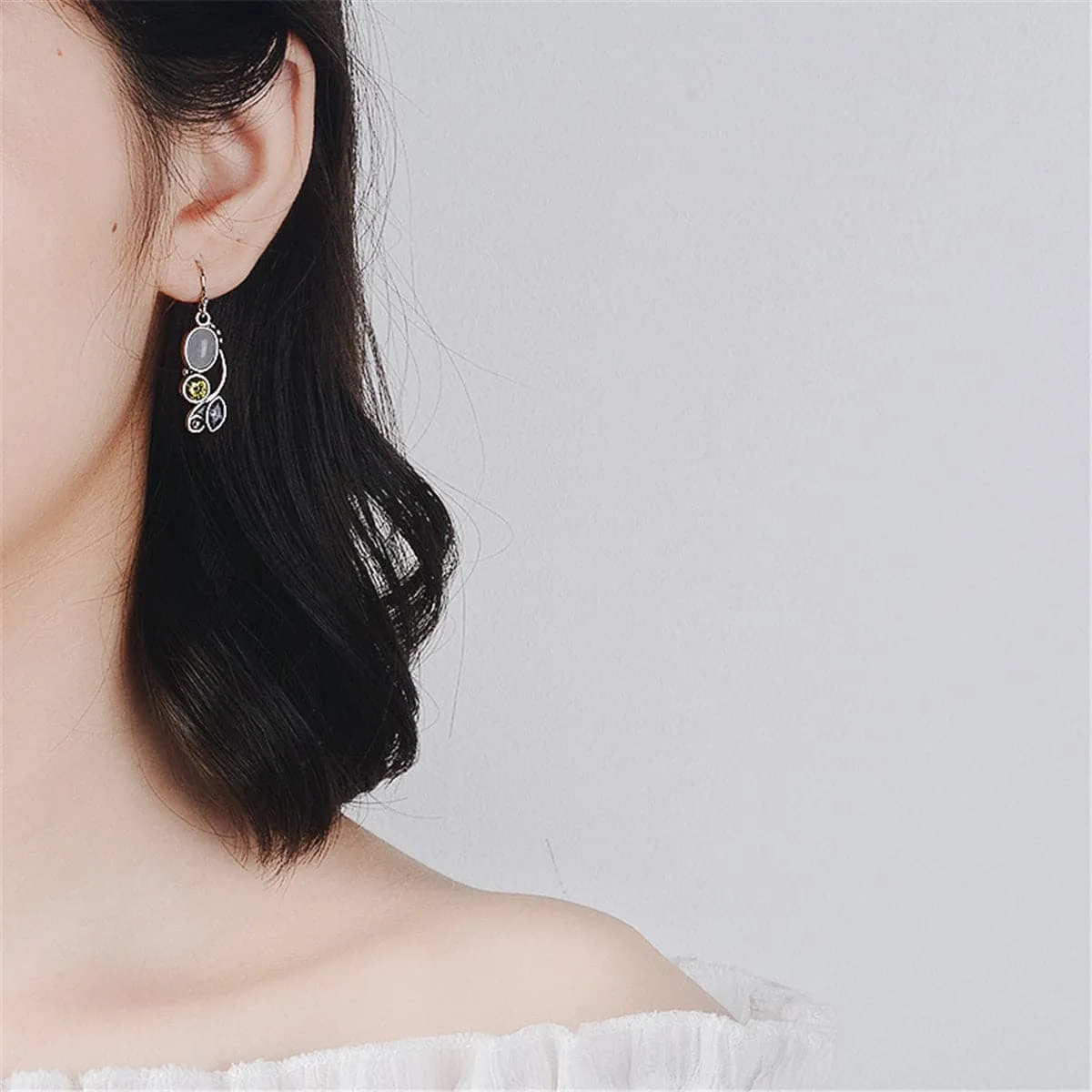 Cat's Eye & Crystal Silver-Plated Vine Drop Earrings