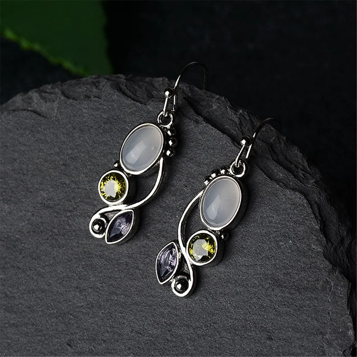 Cat's Eye & Crystal Silver-Plated Vine Drop Earrings
