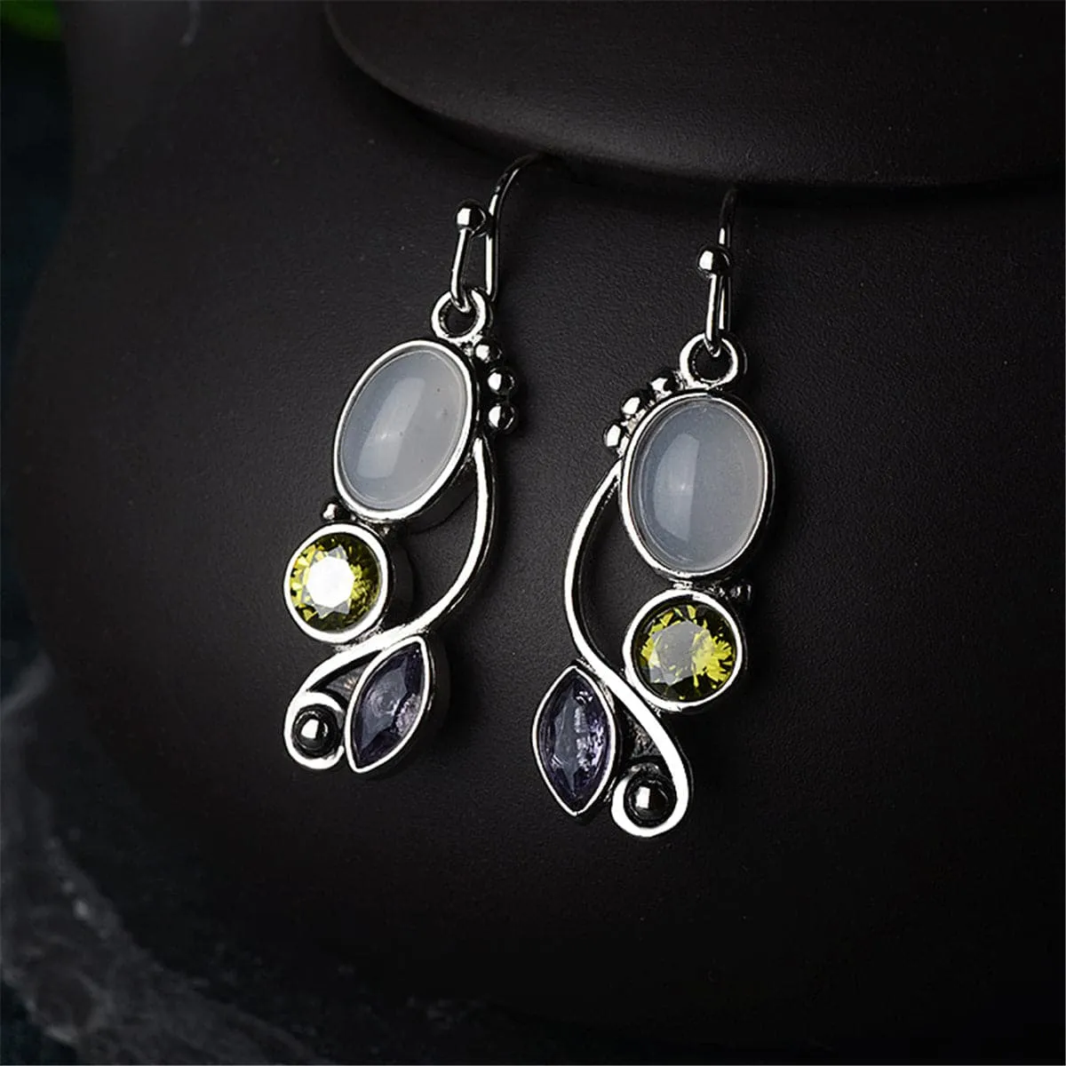 Cat's Eye & Crystal Silver-Plated Vine Drop Earrings