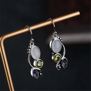 Cat's Eye & Crystal Silver-Plated Vine Drop Earrings