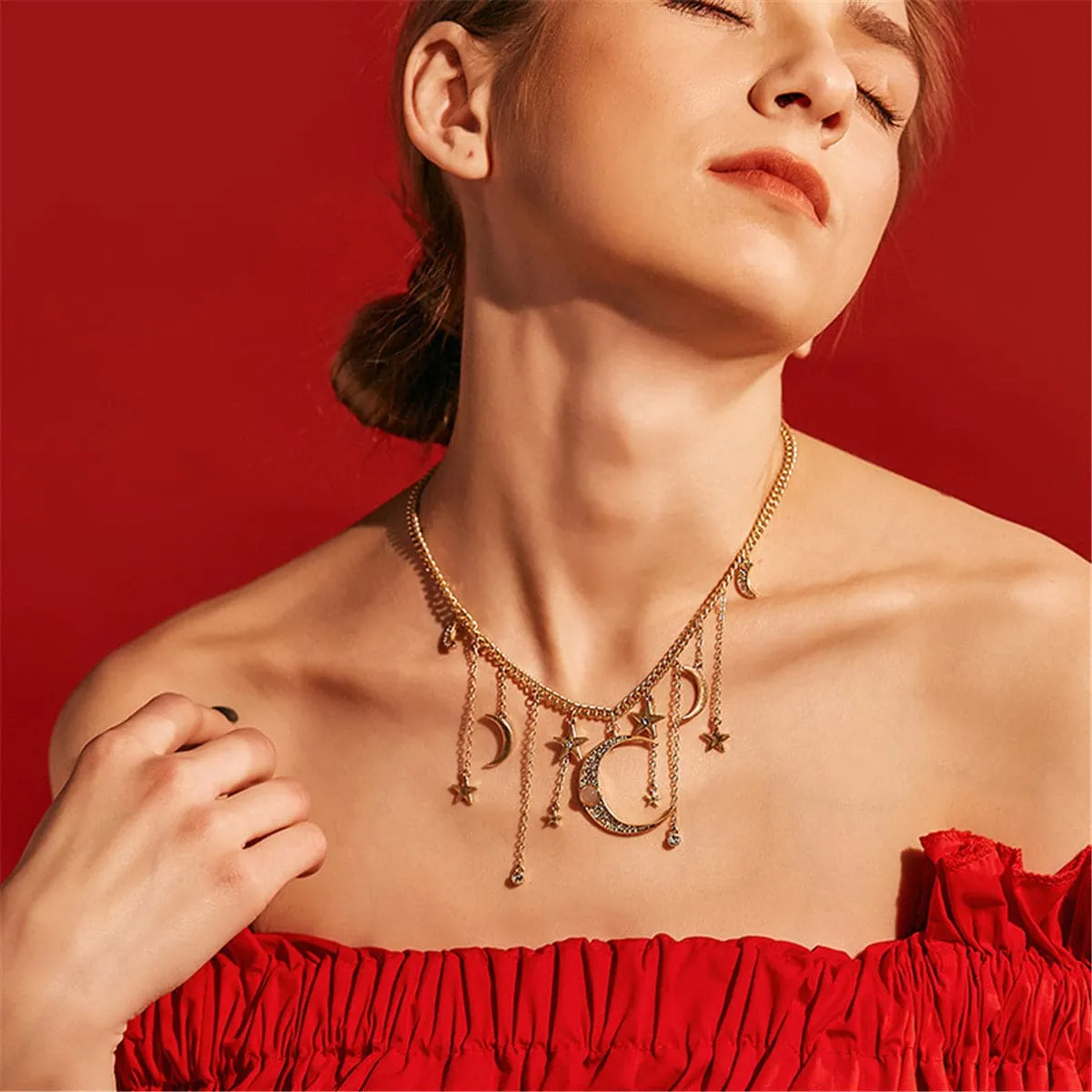 Cat's Eye & Cubic Zirconia Celestial Statement Necklace