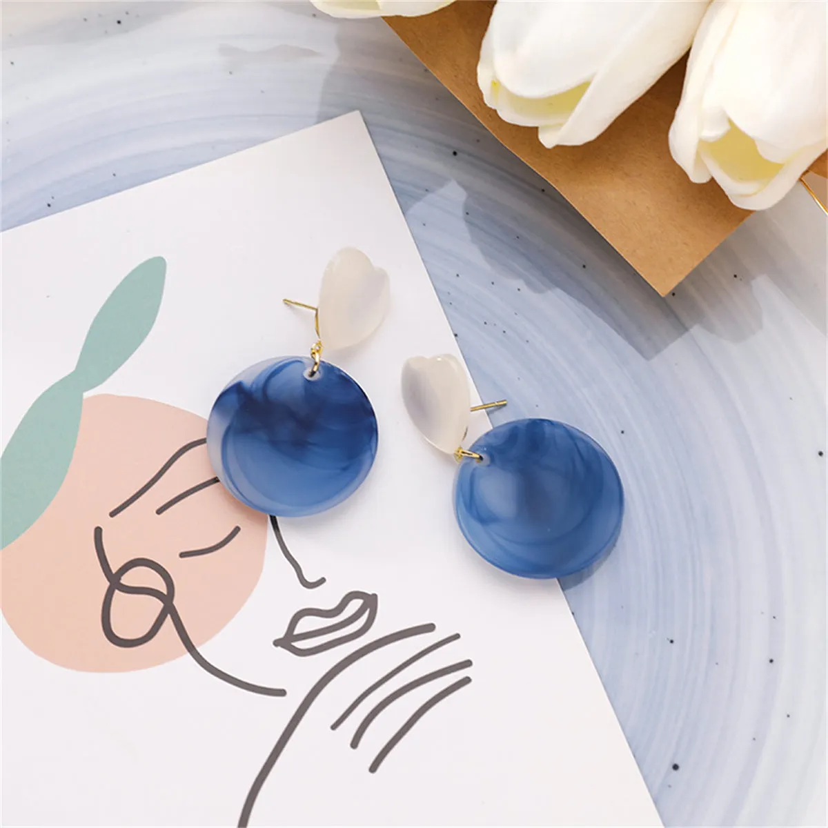 Cat's Eye & Resin 18K Gold-Plated Heart Drop Earrings