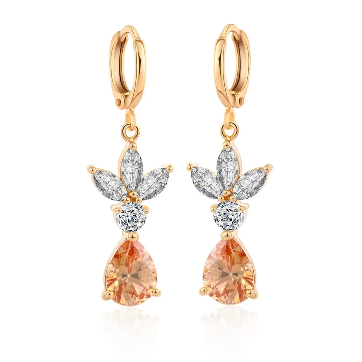 Champagne Crystal & 18K Gold-Plated Flower Teardrop Earrings