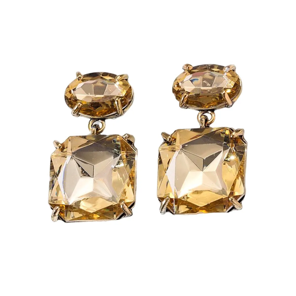 Champagne Crystal & 18K Gold-Plated Square Drop Earrings