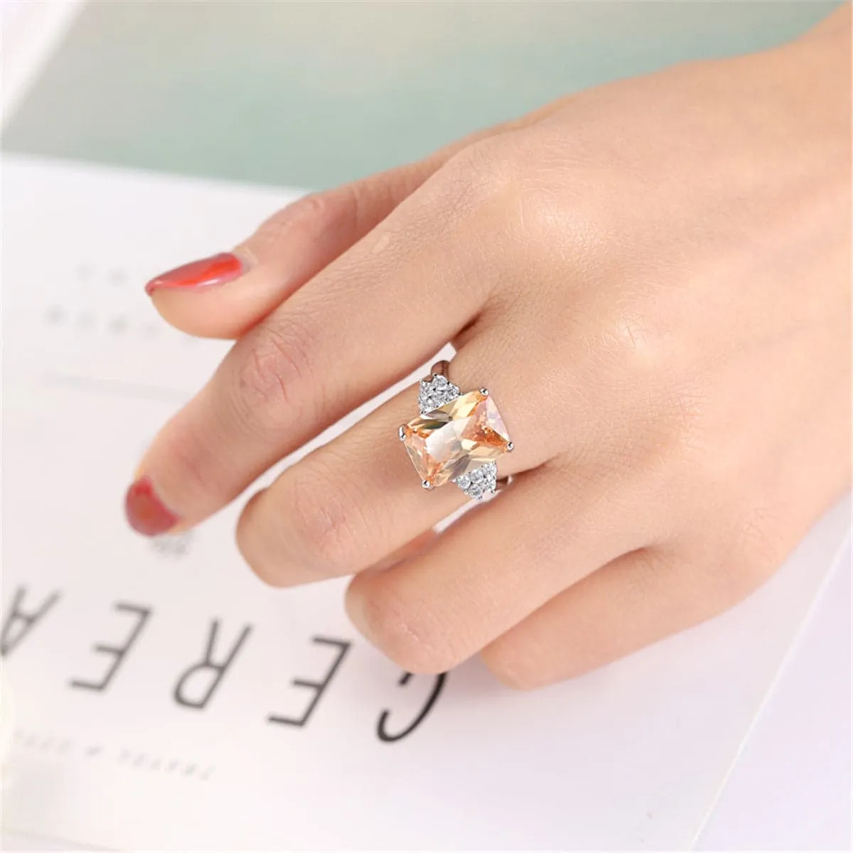 Champagne Crystal & Cubic Zirconia Radiant-Cut Ring
