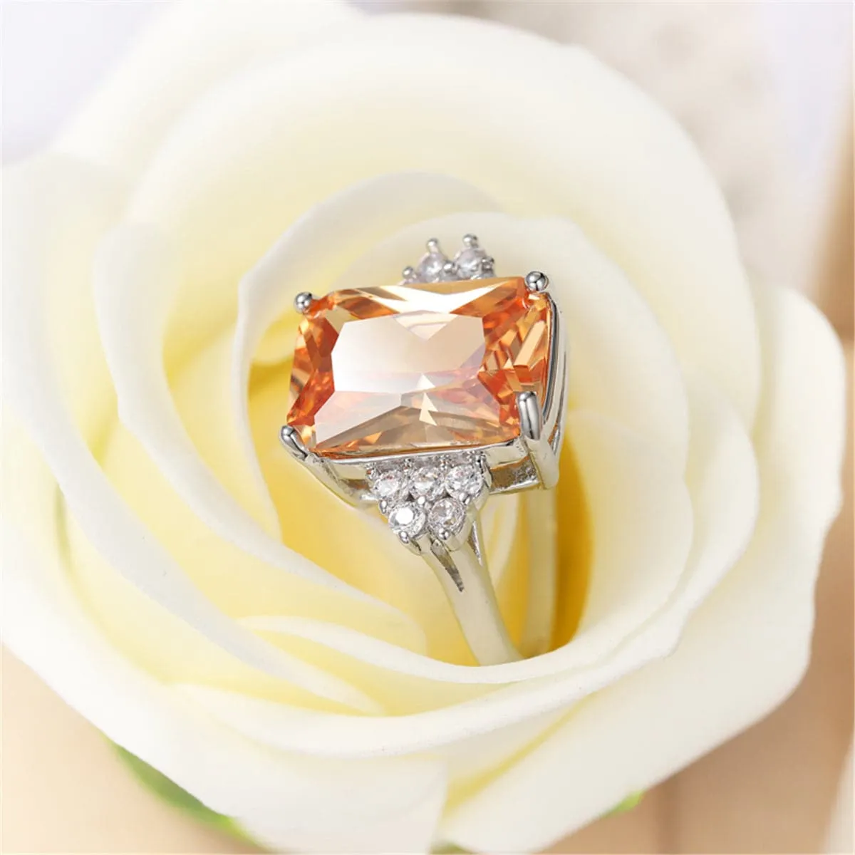 Champagne Crystal & Cubic Zirconia Radiant-Cut Ring