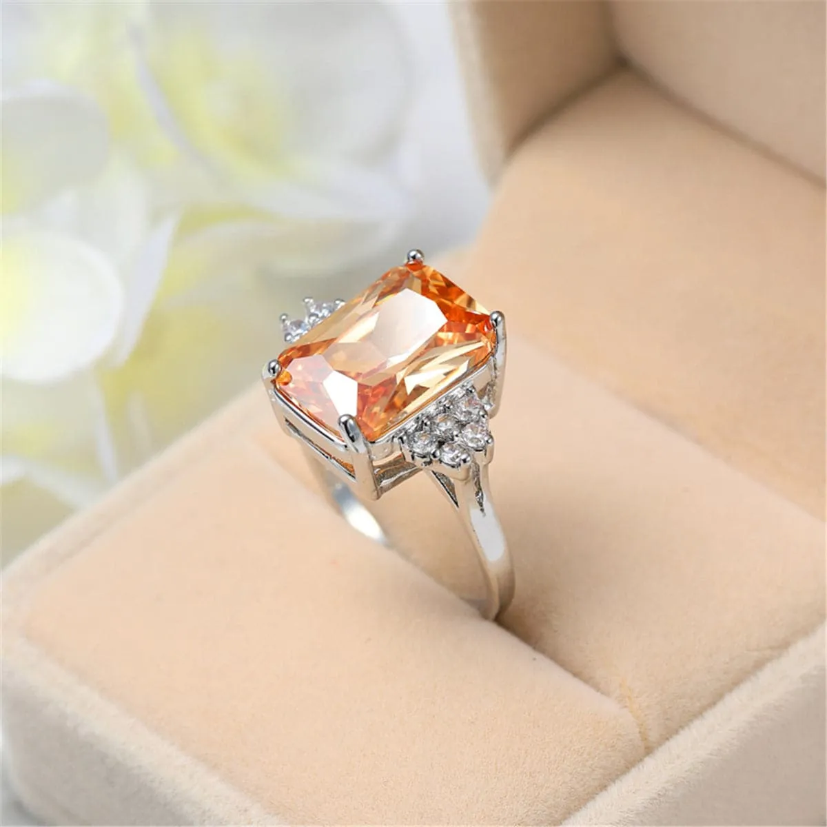 Champagne Crystal & Cubic Zirconia Radiant-Cut Ring