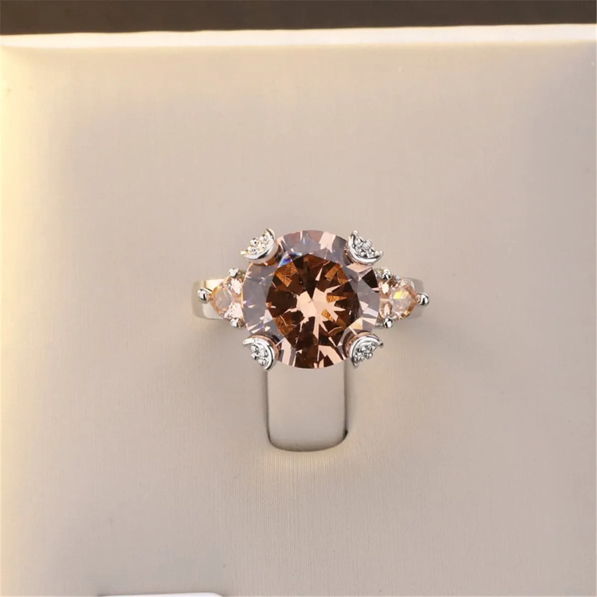 Champagne Crystal & Silver-Plated Oval-Cut Ring