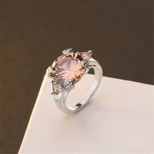 Champagne Crystal & Silver-Plated Oval-Cut Ring
