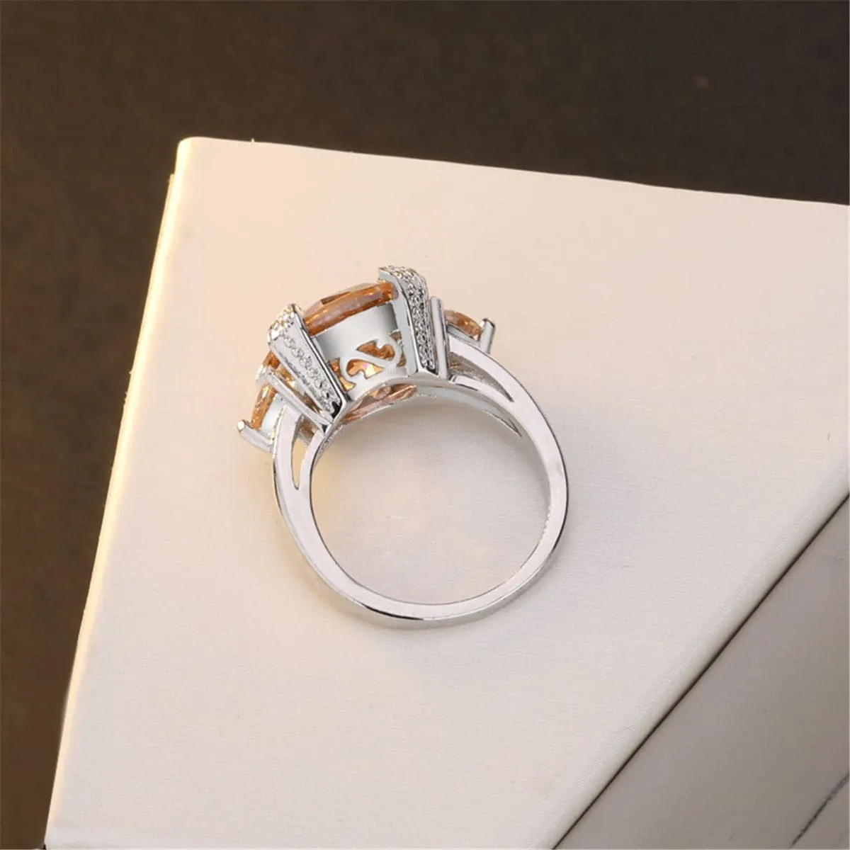 Champagne Crystal & Silver-Plated Oval-Cut Ring