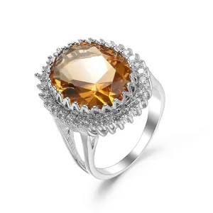 Champagne Cubic Zirconia & Crystal Burst Halo Oval Ring