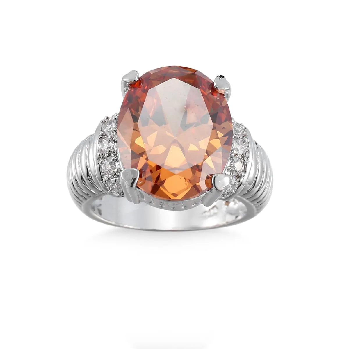 Champagne Cubic Zirconia & Crystal Textured Oval Ring