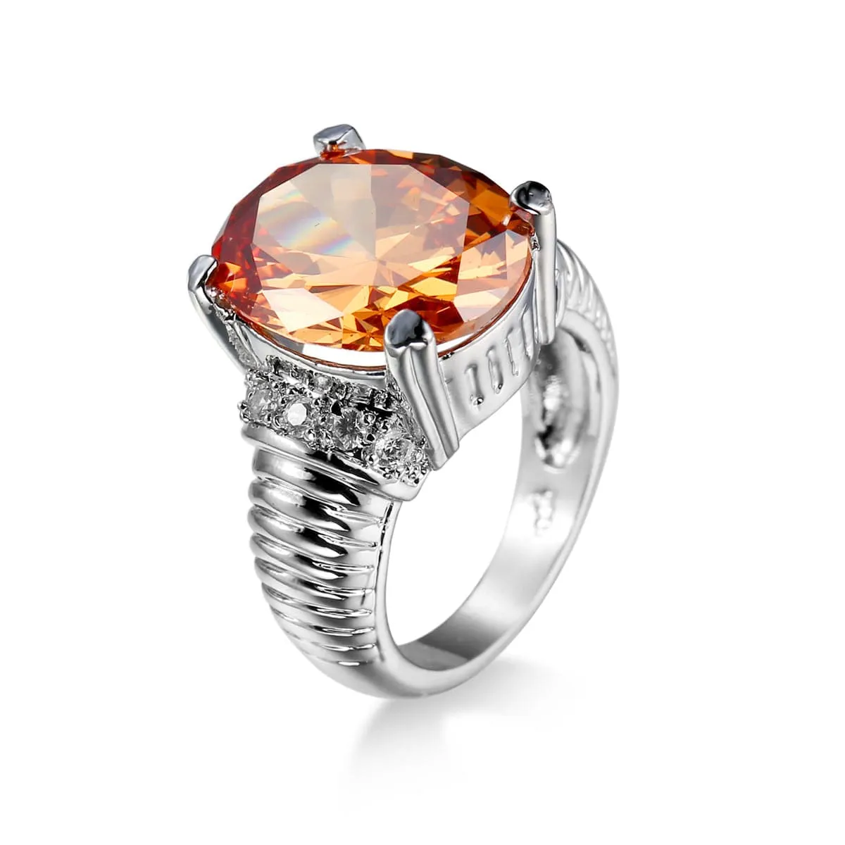 Champagne Cubic Zirconia & Crystal Textured Oval Ring
