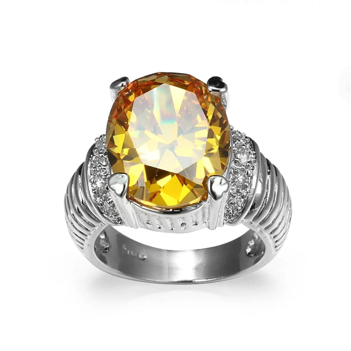 Champagne Cubic Zirconia & Crystal Textured Oval Ring