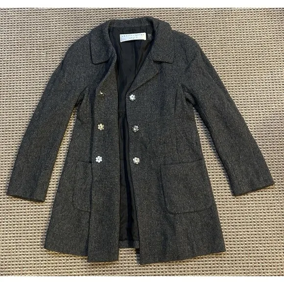 Charles Nolan Womens Two Button Notched Lapel Herringbone Coat Gray Wool Medium