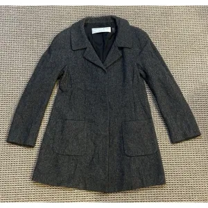 Charles Nolan Womens Two Button Notched Lapel Herringbone Coat Gray Wool Medium