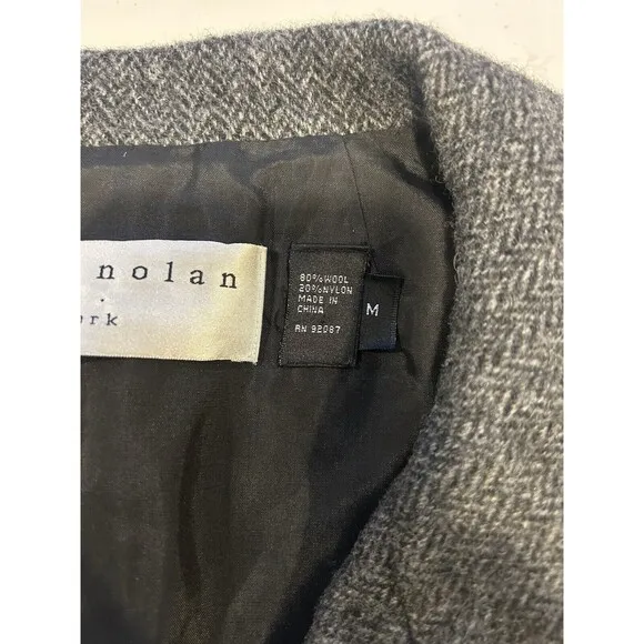 Charles Nolan Womens Two Button Notched Lapel Herringbone Coat Gray Wool Medium