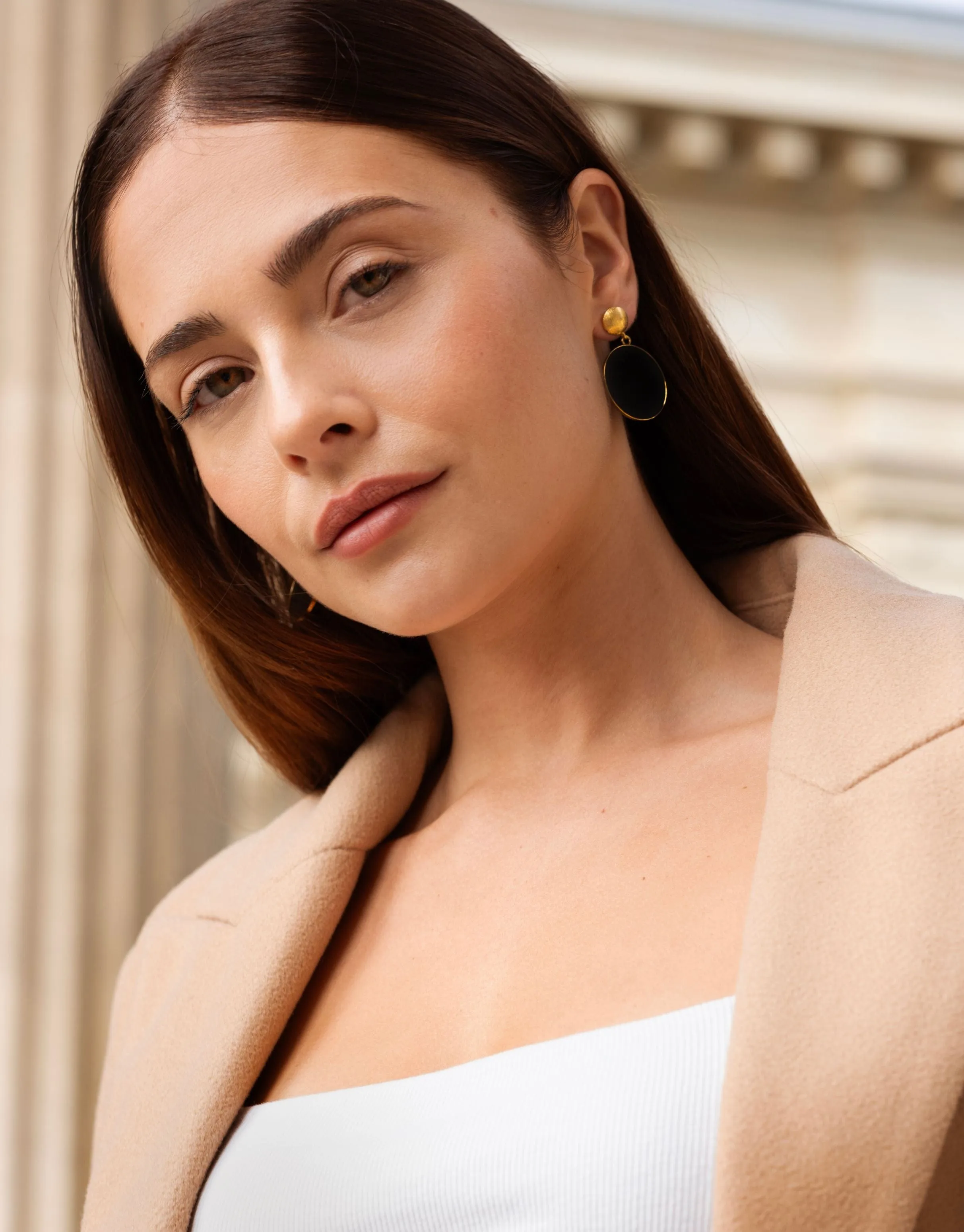 Charlotte 24ct Gold Plated Stud Earrings | Black & Gold