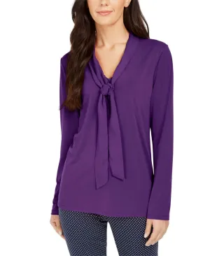 Charter Club Women's Woven Neck Tie Textured Knit Top