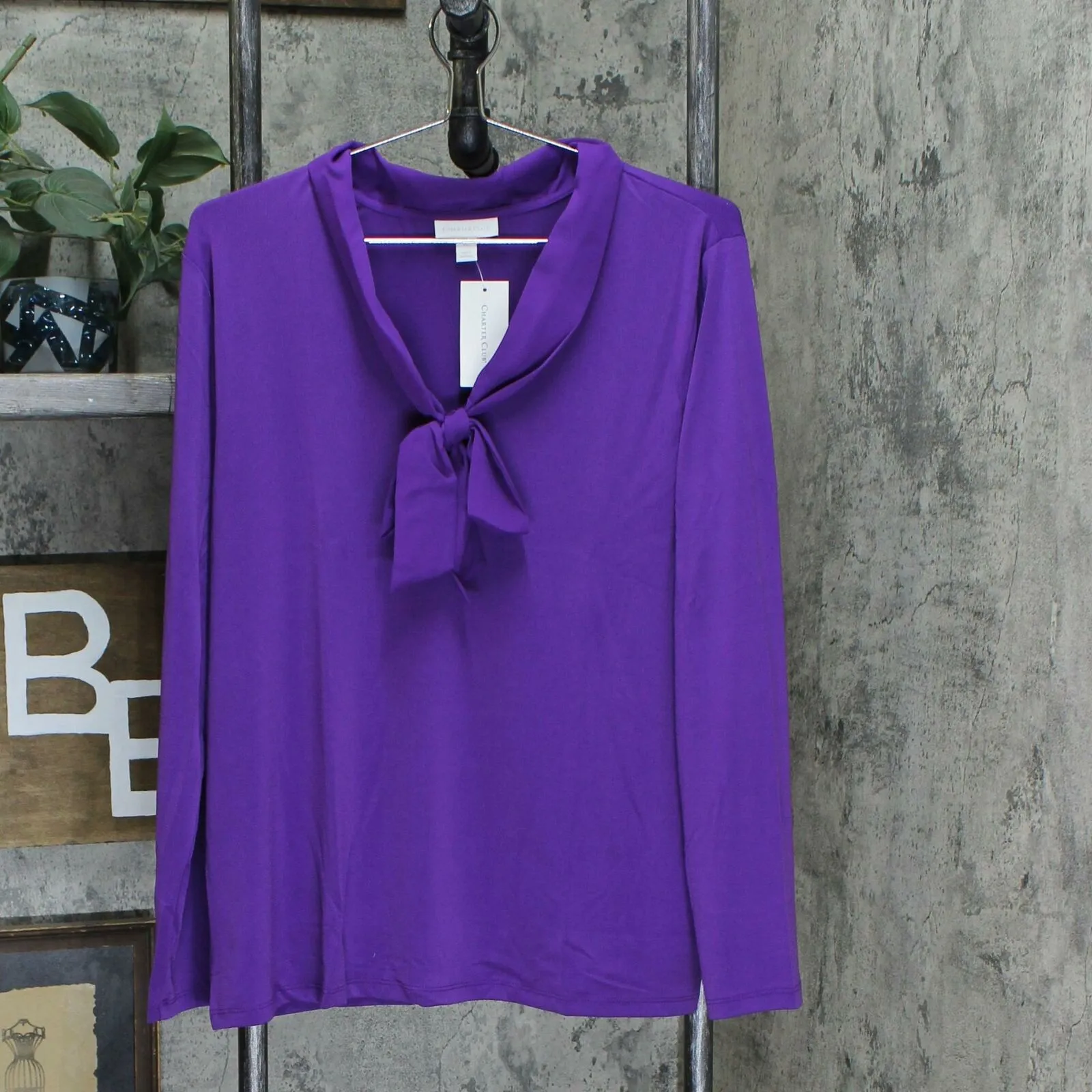 Charter Club Women's Woven Neck Tie Textured Knit Top