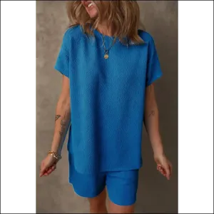 Chic Bluing Textured Crew Neck: Dress Like you  (needful Things) 💙