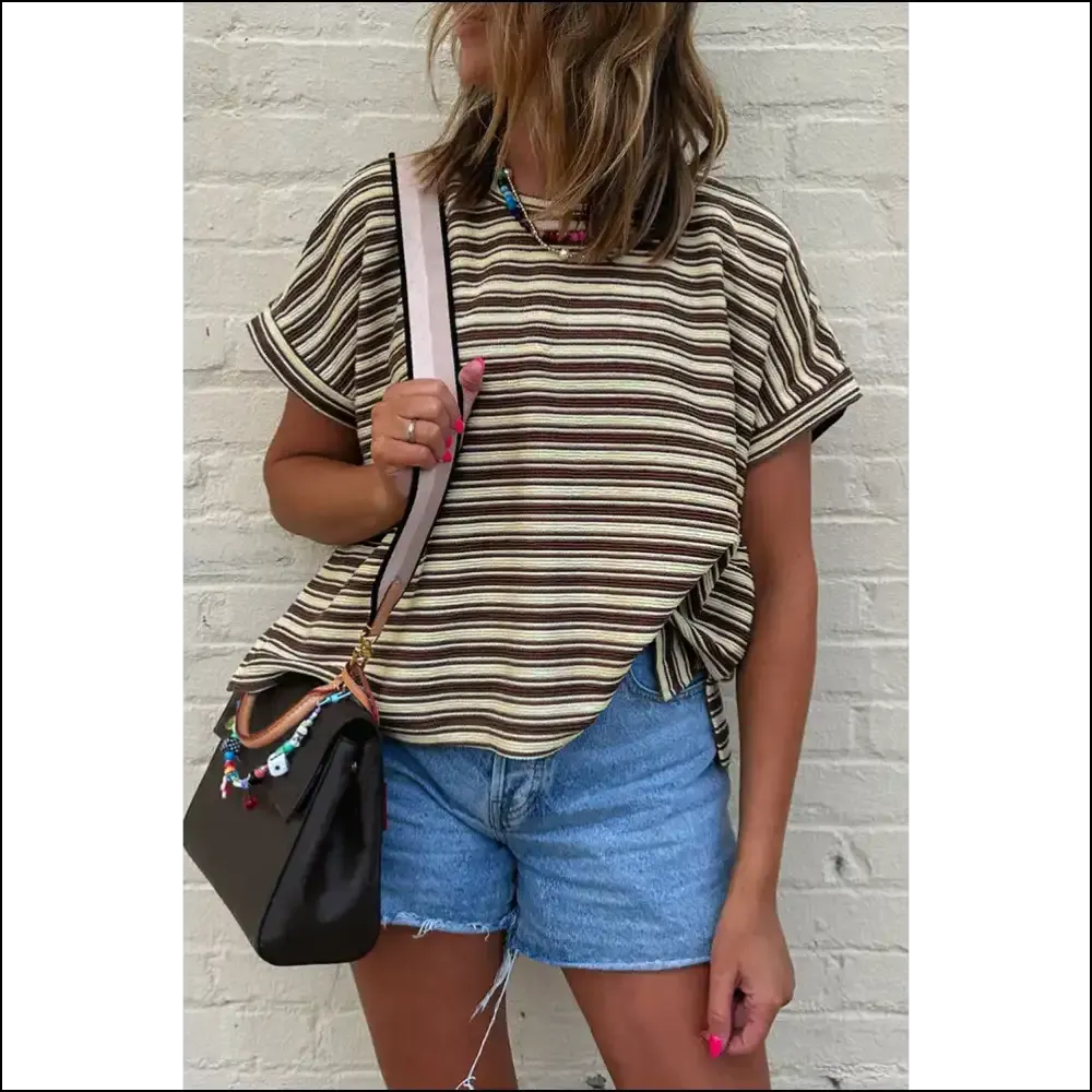 Chic Brown Stripe Tee: Side Slit  & Ready to Slay 💅 from Needful Things!