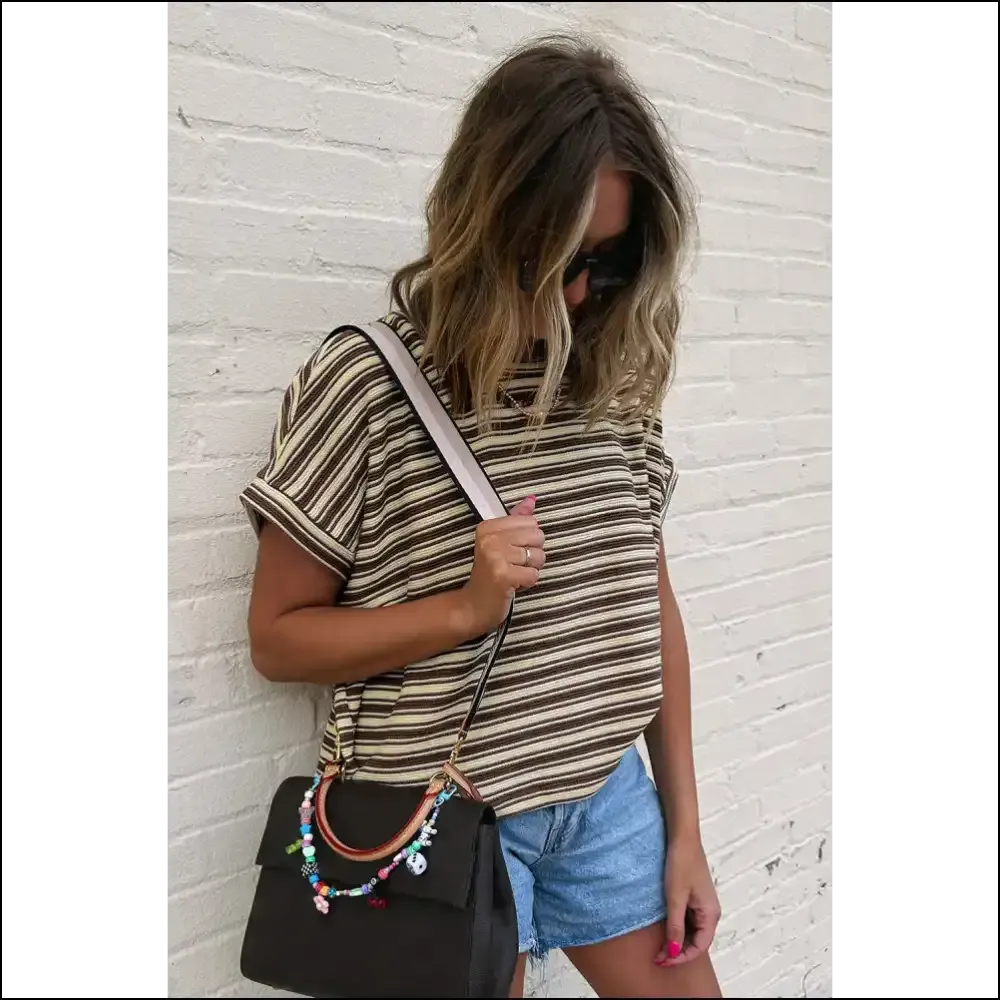 Chic Brown Stripe Tee: Side Slit  & Ready to Slay 💅 from Needful Things!