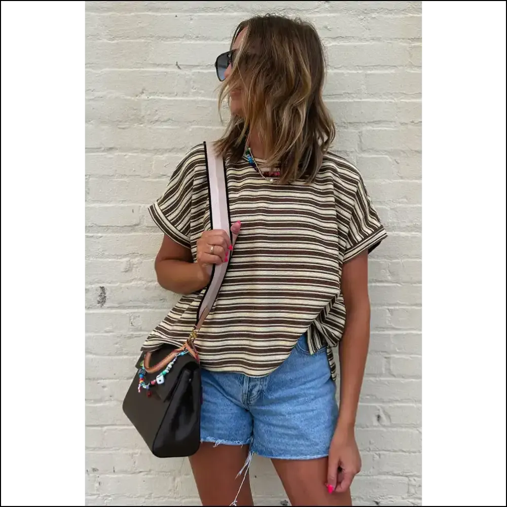 Chic Brown Stripe Tee: Side Slit  & Ready to Slay 💅 from Needful Things!